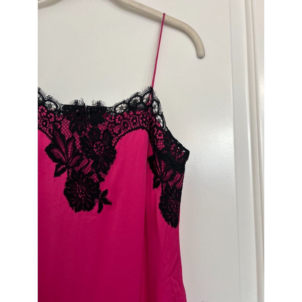 Alice & Olivia Luna Silk Slip Dress Lace Hot Fuchsia Size XS Chic 90s Babydoll - Picture 10 of 16